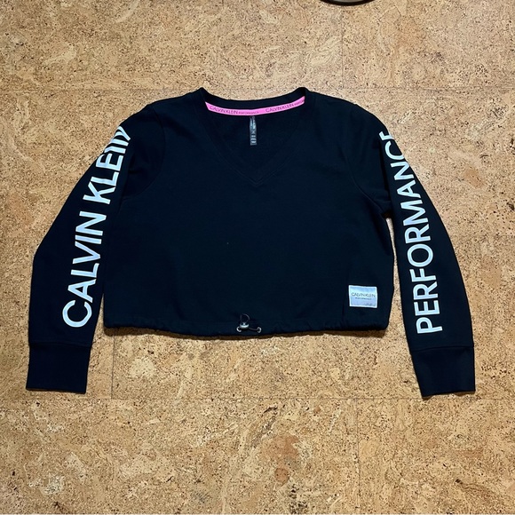Calvin Klein Performance Logo Cropped V-Neck Sweatshirt Sz L - Picture 6 of 10